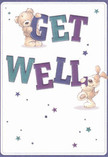 Radiating positivity, this cheerful get well card features two delightful characters-a teddy bear and an exuberant puppy-who seem to leap from the page, each joyfully supporting the oversized, colourful letters spelling 'Get Well.' The typography, in vibrant shades of indigo and teal, pops confidently against a gentle cream background, immediately brightening the visual mood. Lively stars in blue and lavender flutter around, infusing the design with a sense of whimsy and hopeful energy. The bear's soft, plush coat and the puppy's velvety ears are so finely depicted that their comforting presence feels almost tangible-much like the inviting embrace of a thoughtful floral arrangement. As a Greenford florist, I see in this card the same nurturing intent that inspires every bouquet sent to local hospitals or homes. It's not just a card, but an emotional balm-an illustrated gesture that promises comfort, kindness, and steady encouragement for friends or loved ones resting and healing right here in Greenford.